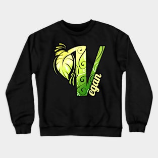 V like Vegan - Green Leaves Logo - Go Vegan Crewneck Sweatshirt